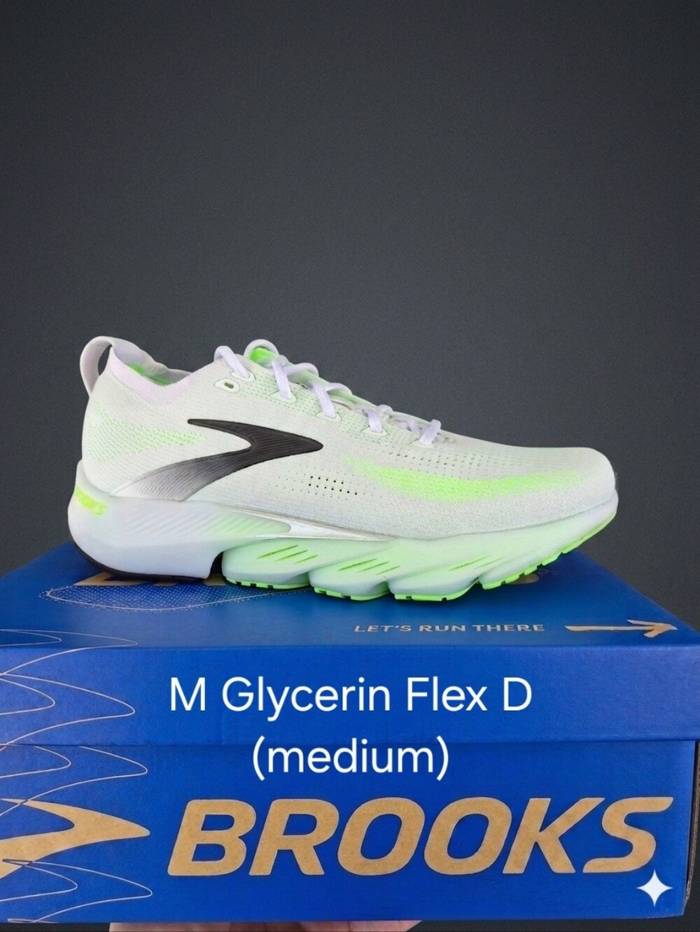Brooks Mens Glycerin Flex (D) Running Shoe White/Neon Green Accents